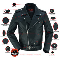 Leather Motorcycle Jacket - Men's - Police - Up To 10XL - Dawn Rider - DS710-DS