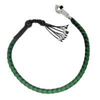 Get Back Whip - Black and Green Leather - 36 Inches - Monkey Fist and Skulls - Motorcycle Accessories - FGBW4-HS-DL