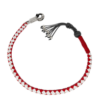 Get Back Whip - Red and White Leather - 36 Inches - Monkey Fist and Skulls - Motorcycle Accessories -  FGBW12-HS-DL