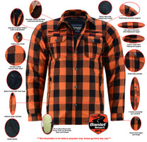 Flannel Motorcycle Shirt - Men's - Armored - Alpha Check - Gun Pockets - Up To Size 5XL - Orange Black Plaid - RC4675-RC