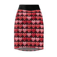 Puffy Hearts - ReRC Pinks on Black - Women's Pencil Skirt (AOP)