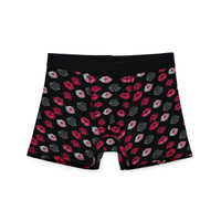 Red Pink and White Lips on Black Background - Biker Apparel - Undies - Men's Boxers