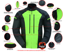 Mesh Motorcycle Waterproof Jacket - Men's - Black - Hi Viz - Up To 5XL - DS4631-DS