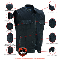 Denim and Leather Denim Vest - Men's - Concealed Carry -  Up to Size 12XL - DS689-DS
