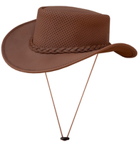 Cowboy Hat - Men's - Brown Leather - Perforated - HAT22-BROWN-DL