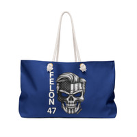 Felon 47 - Skull - Trump 2024 - Grayscale - Iconic Hair and Eyebrows - Blue Weekender Bag - Tote