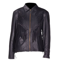 Leather Motorcycle Jacket - Women's - Fringe - Black Rose - LJ278-RC-DL