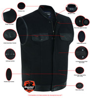 Canvas and Leather Motorcycle Vest - Men's - Gun Pockets - Up To 12XL - DS685-DS