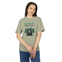 Forest Vibes Only - Bear in the Forest - Green Trees - Unisex Premium Heavy Faded Tee