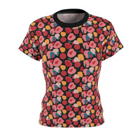 Pink Modern Stylized Roses Pattern - Pink Red Yellow on Black - Women's Cut & Sew Tee - T-Shirt