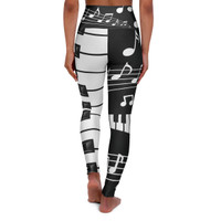 Piano Keys and Musical Notes - Black and White - High Waisted Yoga Leggings - Pants
