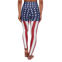 American Flag - Red White Blue - Stars and Stripes - High Waisted Yoga Leggings - Pants