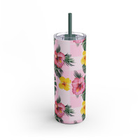 Hawaiian Hibiscus Flowers - Monstera Leaves - Tropical - Maars Maker Skinny Matte Tumbler, 20oz