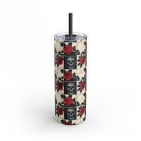 Tiled Skulls and Red Roses - Black Red White - Maars Maker Skinny Matte Tumbler, 20oz