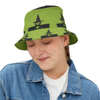 Witchy Woman - Halloween - Witch's Hat - Green and Black - Biker Bucket Hat