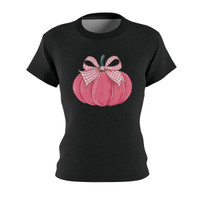 Pink Pumpkin - Fall - Halloween - Gingham Coquette Bow - Women's Cut & Sew - T-Shirt