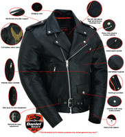 Leather Motorcycle Jacket - Men's - Embossed Live To Ride - Up To Size 8XL - Black - DS759-DS