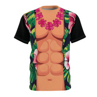 Halloween Male Hawaiian Shirt Chest Six Pack - Costume - Black Shirt - Unisex Cut & Sew Tee