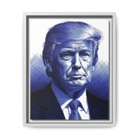 President Donald Trump - Stylized Blue Ink Drawing - Multi Sizes - Matte Canvas, Framed (Multi-color)