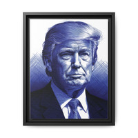 President Donald Trump - Stylized Blue Ink Drawing - Multi Sizes - Matte Canvas, Framed (Multi-color)