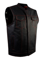 Leather Vest - Men's - Motorcycle Club - Red Paisley Lining - Up To 64 - MV78024-RT-RPL-88-DL