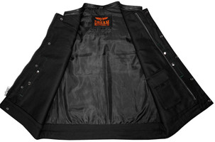 Leather and Denim Vest - Men's - Motorcycle Club - Green Thread - Up To 64 - MV78024-DP-GRNT-BD-DL