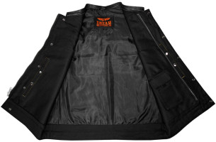 Leather and Denim Vest - Men's - Motorcycle Club - Gold Thread - Up To 64 - MV78024-DP-GT-BD-DL