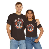 Motorcycle T-Shirt - Ride or Burn - Skull Helmet Goggles - Color Choice - Unisex Tee