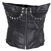 Leather Bustier Top - Women's - Black - Studded - Corset - SK1009-07-DL