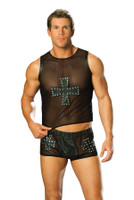 Leather and Mesh Shorts with Nailheads - Men's - 50 Shades of Grey Style - Bondage - L9285-EML