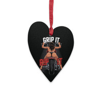Wooden Ornaments or Magnet - Grip It Rip It - Adult Innuendo - Female Biker on Motorcycle - Heart or Oval