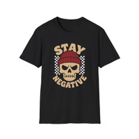 Stay Negative - Biker Tee - Angry Skull Wearing a Beanie - Unisex Softstyle T-Shirt