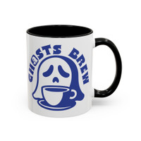 Accent Coffee Mug - Choice of 11 oz Or 15 oz - White Mug with Black Handle and Inside - Ghosts Brew Cup