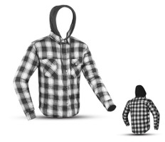 Motorcycle Flannel Shirt Jacket CE Armored Riding Shirt Aramid Reinforced Lining Quilted - Men's - Black Plaid - Up To Size 4XL - Hoodie - T-SHR13-H-DL