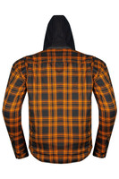 Motorcycle Flannel Shirt Jacket CE Armored Riding Shirt Aramid Reinforced Lining Quilted - Men's - Orange Plaid - Up To Size 4XL - Hoodie - T-SHR15-H-DL