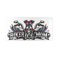 Vanity Plate - "Biker Dog Mom" Chrome Motorcycle - Miniature Schnauzer - License Plate