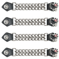 Set of Four - Black Heart Red Rose - Vest Extenders -Chrome Chain - AC1125-BLK-DL