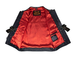 Leather Vest - Motorcycle Club - Red Lining - Premium - No Collar - Zip - MV78002-ZIP-DL