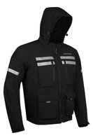Leather with Mesh Motorcycle Jacket - Men's - Black - Removeable Armor - Hoodie - Up To 4XL - T-MJ443-DL