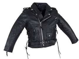 Leather Motorcycle Jacket - Kid's - Teen's - Side Laces - KD344-TEEN-DL