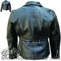 Leather Motorcycle Jacket - Women's - Braid Trim - AL2103-AL