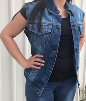 Women's Blue Denim Vest with Rub Off Front and Back - AL2991-AL