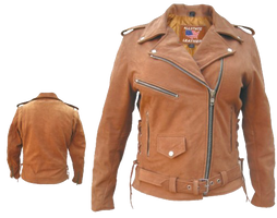 Brown Leather Motorcycle Jacket - Women's - Classic Biker - AL2115-AL
