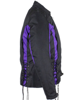 Ladies Textile Racing Jacket In Black and Purple - SKU LJ266-CCN-PURP-DL