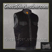 Mens Black Denim Club Vest with Leather Trim - SKU MV8019-ZIP-BD-DL