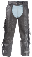 Mens Ladies Unisex Leather Chaps with Braid and Fringe - SKU C337-04-DL