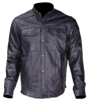 Men's Leather Shirt with Snap Closure - MJ777-SS-DL
