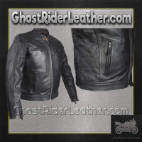Leather Motorcycle Racer Jacket - Men's - Cool Diamond Pattern - Black - MJ821-DL