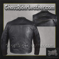 Leather Motorcycle Racer Jacket - Men's - Cool Diamond Pattern - Black - MJ821-DL