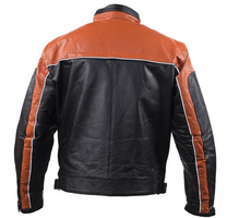 Leather Motorcycle Jacket - Men's -  Orange and Black - MJ780-ORG-DL